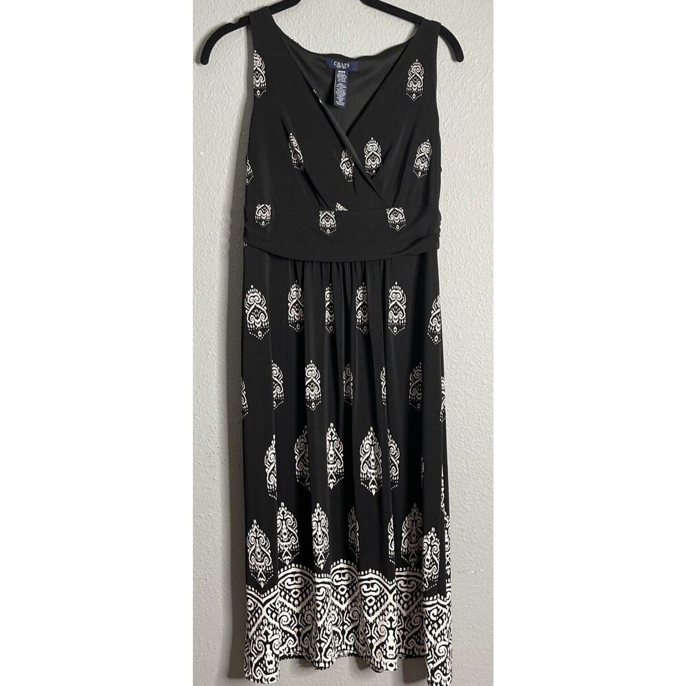 Chaps Dress Womens Medium Black Off White Wrap Top Maxi Sleeveless Belt Pullover